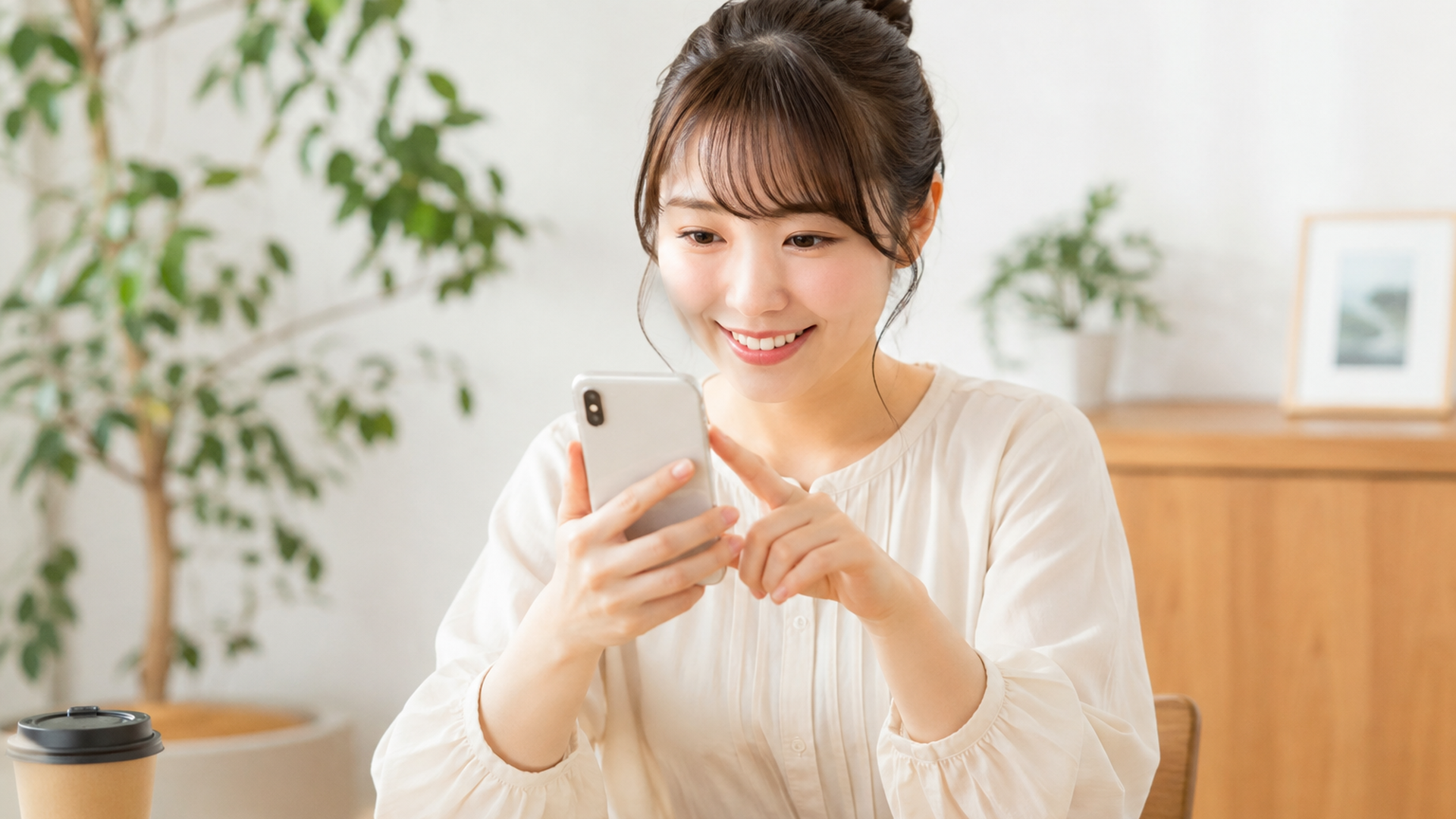 スマートフォンでnoteのアプリ画面を確認する20代日本人女性