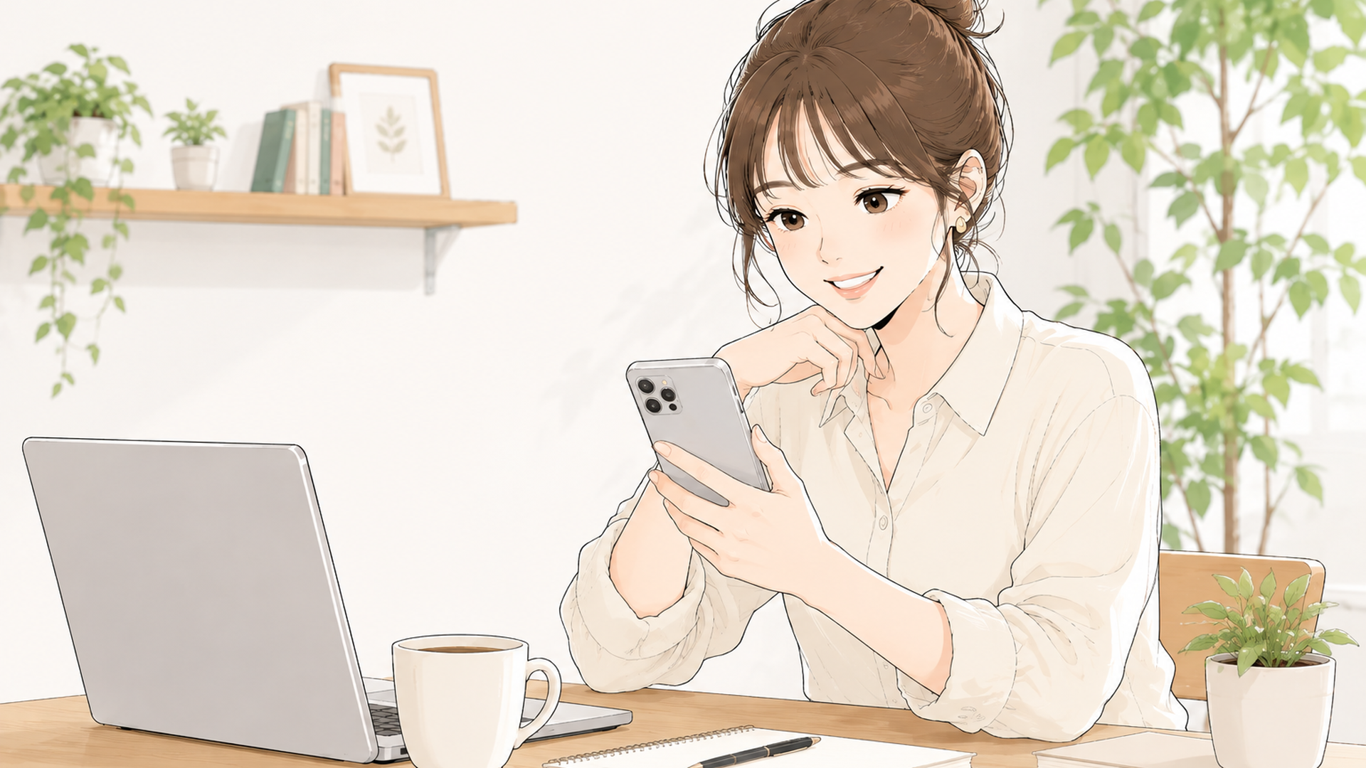 スマートフォンでクラウドソーシングサイトの案件一覧を眺める22歳の日本人女性